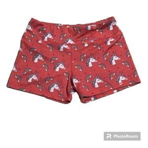 Women’s Athletic Workout Shorts Pink Unicorn Rainbow Elastic Pocket Waist Sz Sm…